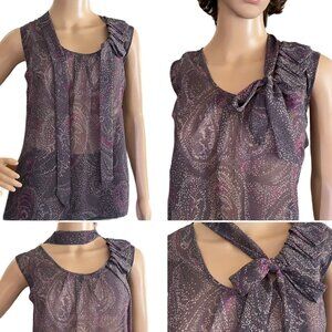 Gap Womens Size M Sleeveless Sheer Blouse with Bow and Ties Paisley Print